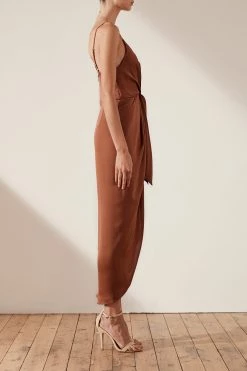 Shona Joy LUXE TIE FRONT COCKTAIL DRESS - MOCHA DRESSES