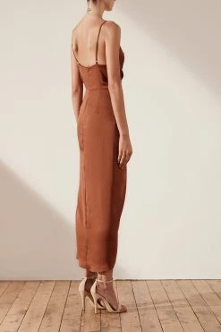 Shona Joy LUXE TIE FRONT COCKTAIL DRESS - MOCHA DRESSES