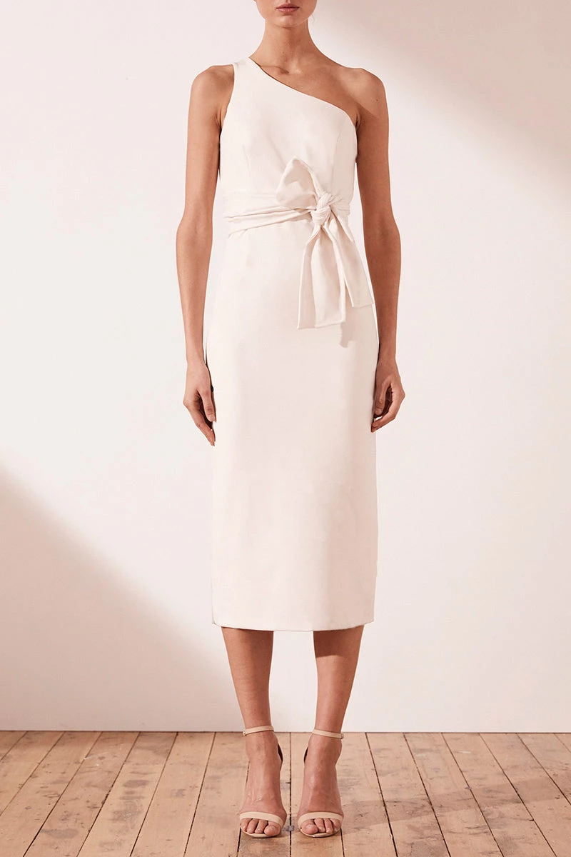 Shona Joy BRYANT ONE SHOULDER MIDI DRESS WITH BELT - IVORY 2 Shona Joy BRYANT ONE SHOULDER MIDI DRESS WITH BELT - IVORY