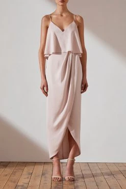 Shona Joy LUXE COCKTAIL FRILL DRESS - PORCELAIN DRESSES