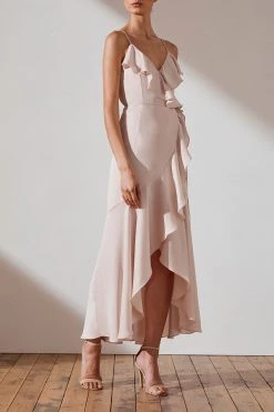 Shona Joy LUXE BIAS FRILL WRAP DRESS - PORCELAIN DRESSES