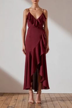 Shona Joy LUXE BIAS FRILL WRAP DRESS - GARNET DRESSES 8 Shona Joy LUXE BIAS FRILL WRAP DRESS - GARNET DRESSES