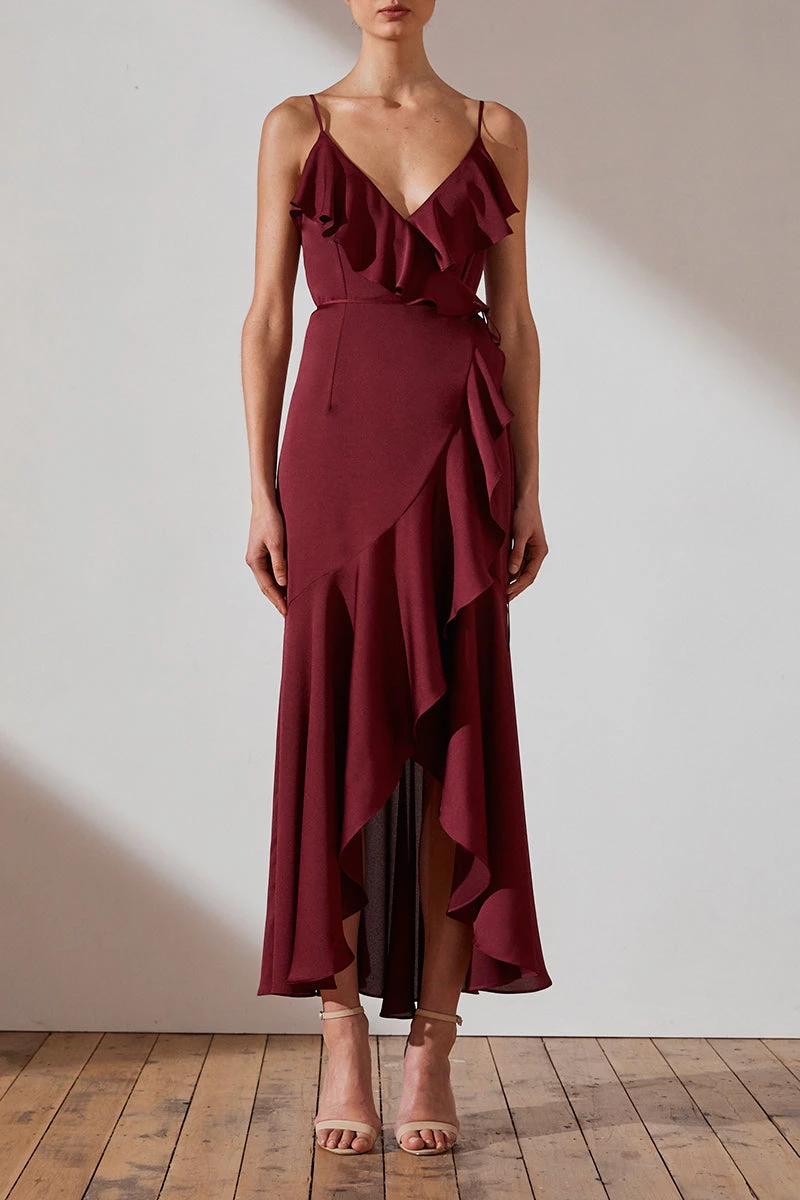 Shona Joy LUXE BIAS FRILL WRAP DRESS - GARNET DRESSES 3 Shona Joy LUXE BIAS FRILL WRAP DRESS - GARNET DRESSES