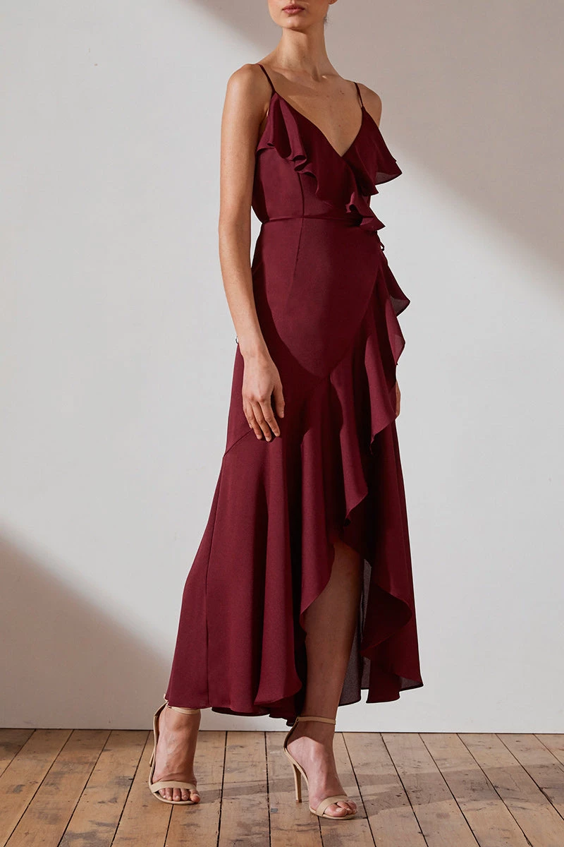 Shona Joy LUXE BIAS FRILL WRAP DRESS - GARNET DRESSES 4 Shona Joy LUXE BIAS FRILL WRAP DRESS - GARNET DRESSES