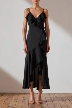 Shona Joy LUXE BIAS FRILL WRAP DRESS - ONYX