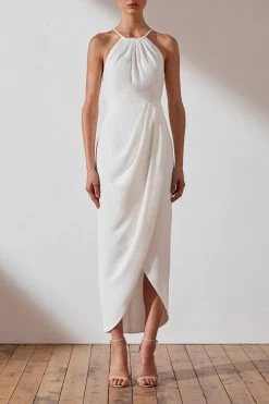 Shona Joy CORE HIGH NECK RUCHED DRESS - IVORY
