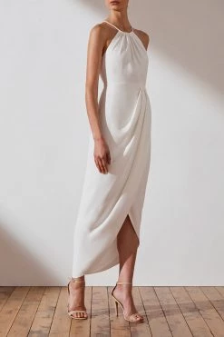 Shona Joy CORE HIGH NECK RUCHED DRESS - IVORY