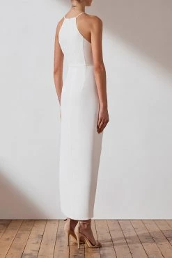 Shona Joy CORE HIGH NECK RUCHED DRESS - IVORY