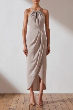 Shona Joy CORE HIGH NECK RUCHED DRESS - OYSTER