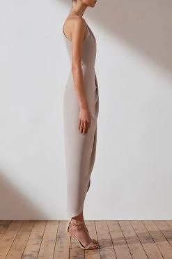 Shona Joy CORE HIGH NECK RUCHED DRESS - OYSTER 8 Shona Joy CORE HIGH NECK RUCHED DRESS - OYSTER
