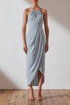 Shona Joy CORE HIGH NECK RUCHED DRESS - POWDER BLUE DRESSES