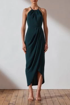 Shona Joy DRESSES CORE HIGH NECK RUCHED DRESS - SEAWEED