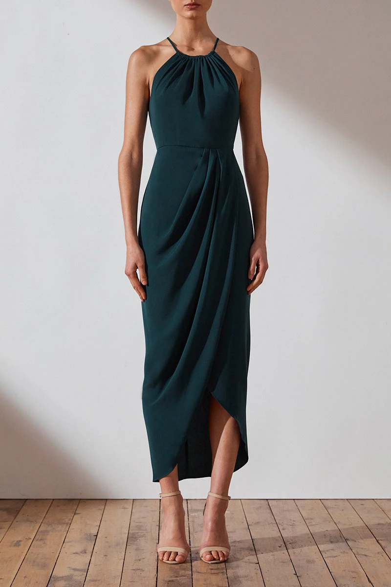 Shona Joy DRESSES CORE HIGH NECK RUCHED DRESS - SEAWEED 2 Shona Joy DRESSES CORE HIGH NECK RUCHED DRESS - SEAWEED