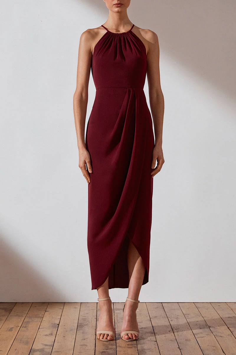 Shona Joy CORE HIGH NECK RUCHED DRESS - BURGUNDY DRESSES 2 Shona Joy CORE HIGH NECK RUCHED DRESS - BURGUNDY DRESSES