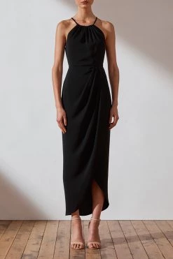 Shona Joy CORE HIGH NECK RUCHED DRESS - BLACK DRESSES