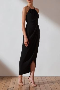 Shona Joy CORE HIGH NECK RUCHED DRESS - BLACK DRESSES