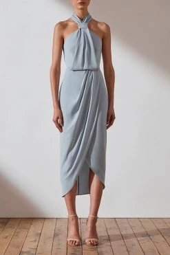 Shona Joy CORE KNOT DRAPED DRESS - POWDER BLUE