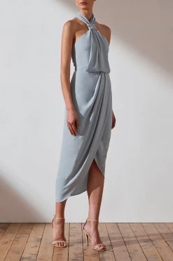 Shona Joy CORE KNOT DRAPED DRESS - POWDER BLUE