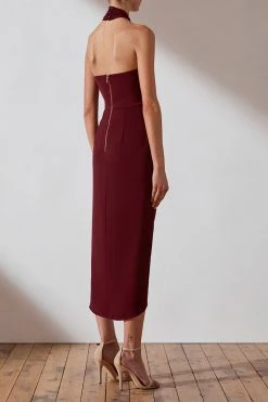 Shona Joy CORE KNOT DRAPED DRESS - BURGUNDY