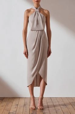 Shona Joy CORE KNOT DRAPED DRESS - OYSTER DRESSES