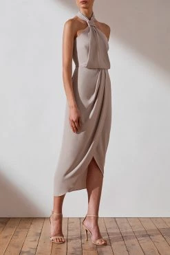 Shona Joy CORE KNOT DRAPED DRESS - OYSTER DRESSES 7 Shona Joy CORE KNOT DRAPED DRESS - OYSTER DRESSES