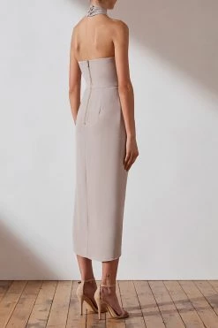 Shona Joy CORE KNOT DRAPED DRESS - OYSTER DRESSES 9 Shona Joy CORE KNOT DRAPED DRESS - OYSTER DRESSES