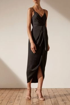 Shona Joy LUXE TIE FRONT COCKTAIL DRESS - ONYX DRESSES