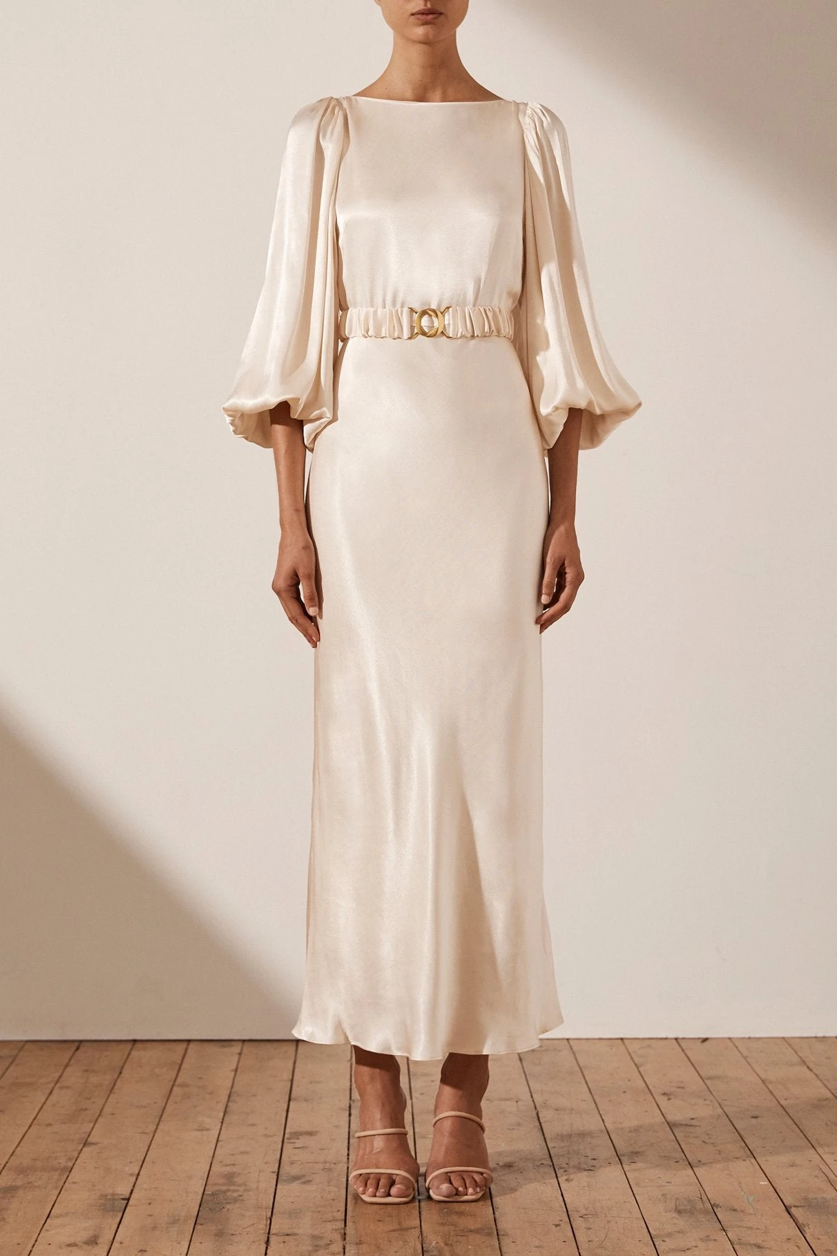 Shona Joy LA LUNE BALLOON SLEEVE MIDI DRESS WITH BELT - CREAM DRESSES 3 Shona Joy LA LUNE BALLOON SLEEVE MIDI DRESS WITH BELT - CREAM DRESSES