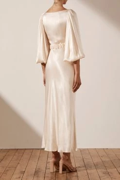 Shona Joy LA LUNE BALLOON SLEEVE MIDI DRESS WITH BELT - CREAM DRESSES 11 Shona Joy LA LUNE BALLOON SLEEVE MIDI DRESS WITH BELT - CREAM DRESSES