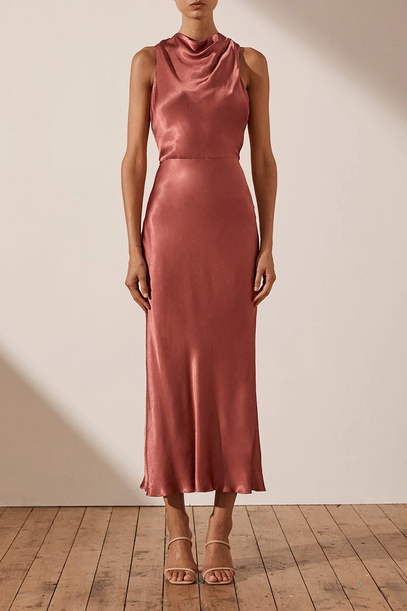Shona Joy DRESSES LA LUNE HIGH NECK MIDI DRESS - TERRACOTTA 3 Shona Joy DRESSES LA LUNE HIGH NECK MIDI DRESS - TERRACOTTA