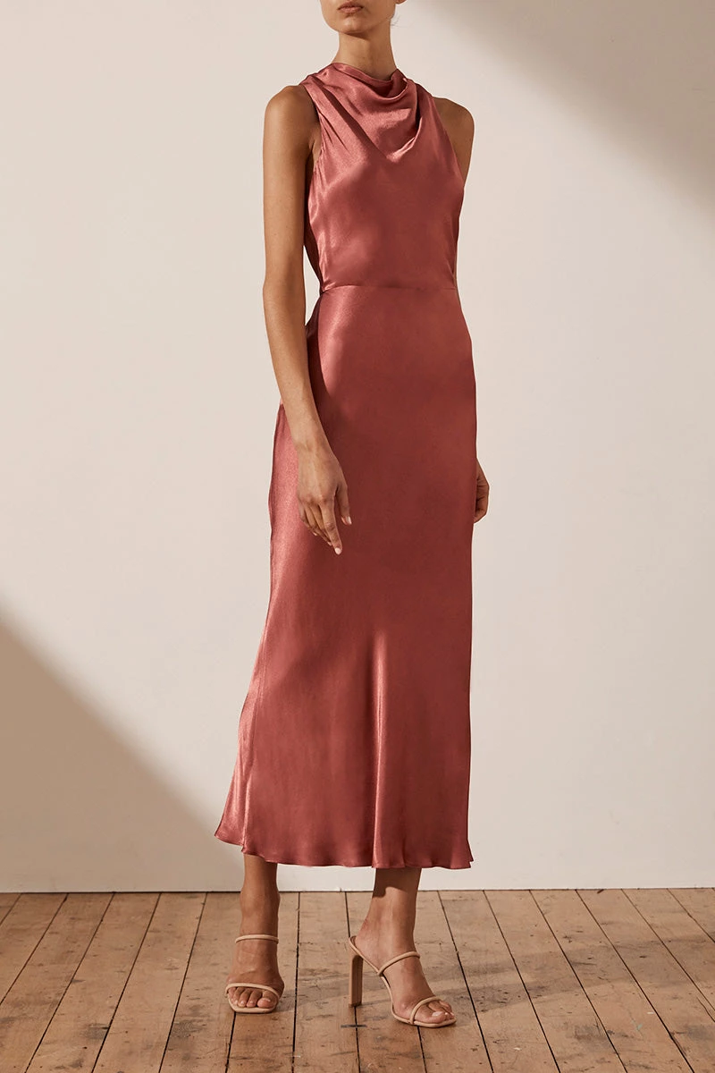 Shona Joy DRESSES LA LUNE HIGH NECK MIDI DRESS - TERRACOTTA 4 Shona Joy DRESSES LA LUNE HIGH NECK MIDI DRESS - TERRACOTTA