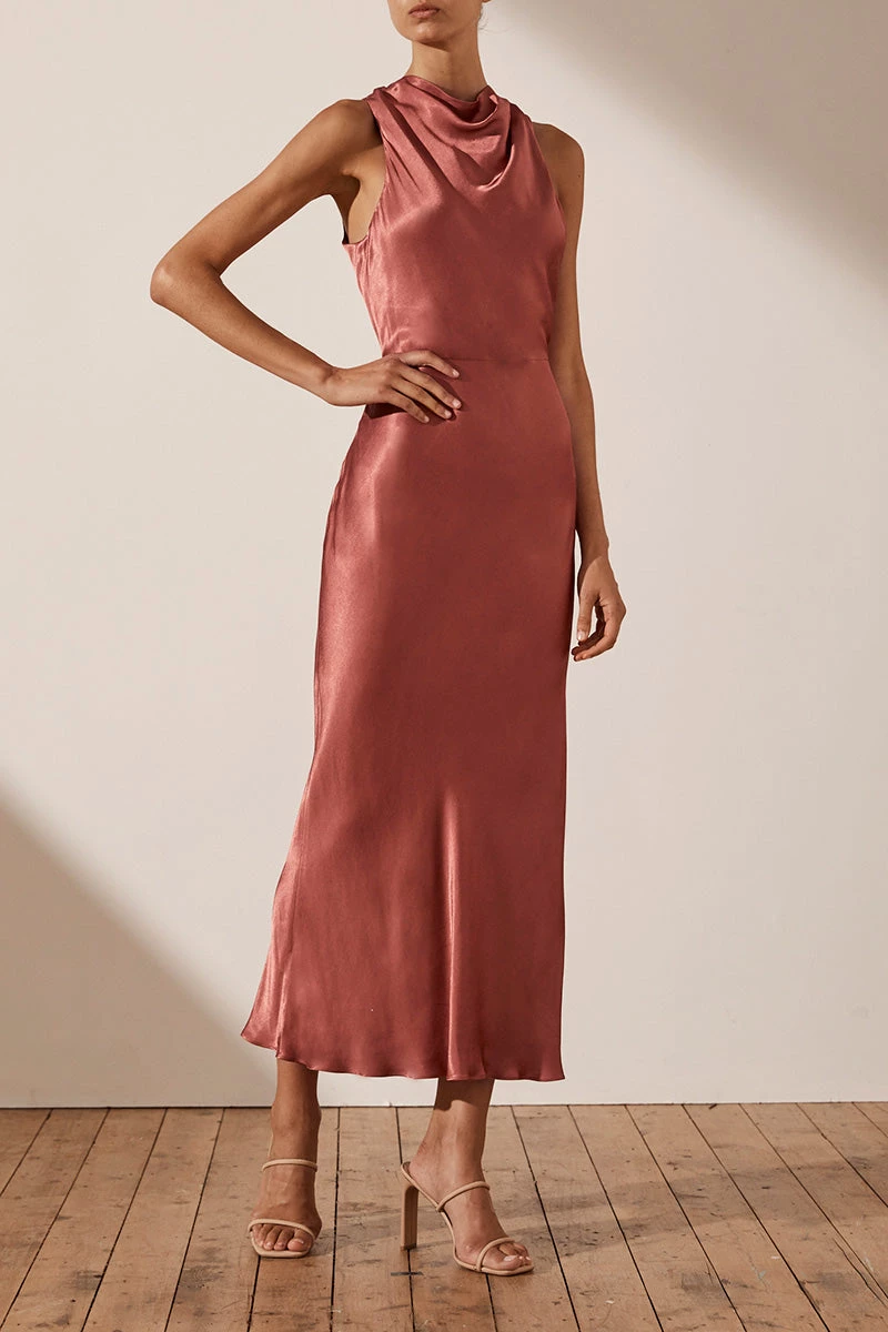 Shona Joy DRESSES LA LUNE HIGH NECK MIDI DRESS - TERRACOTTA 5 Shona Joy DRESSES LA LUNE HIGH NECK MIDI DRESS - TERRACOTTA