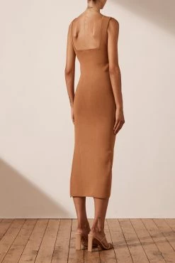 Shona Joy DRESSES BASIC SQUARE NECK MIDI DRESS - TAN