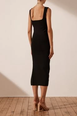 Shona Joy DRESSES BASIC SQUARE NECK MIDI DRESS - BLACK