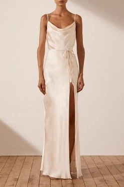 Shona Joy LA LUNE BIAS COWL MAXI DRESS - CREAM DRESSES