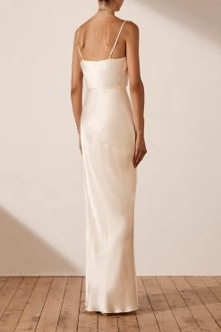 Shona Joy LA LUNE BIAS COWL MAXI DRESS - CREAM DRESSES