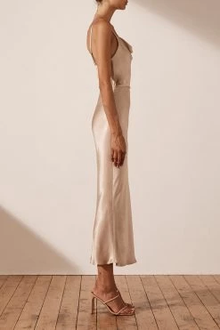 Shona Joy LA LUNE BIAS COWL MIDI DRESS - GOLD