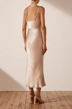 Shona Joy LA LUNE BIAS COWL MIDI DRESS - GOLD