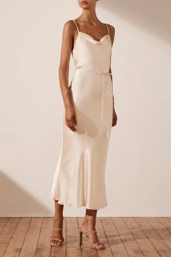 Shona Joy LA LUNE BIAS COWL MIDI DRESS - CREAM DRESSES 9 Shona Joy LA LUNE BIAS COWL MIDI DRESS - CREAM DRESSES