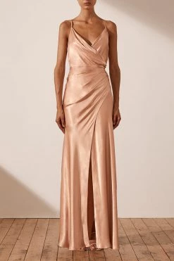 Shona Joy BEST SELLERS LA LUNE CROSS DRAPED MAXI DRESS - DESERT ROSE