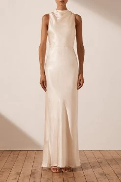 Shona Joy LA LUNE HIGH NECK MAXI DRESS - CREAM