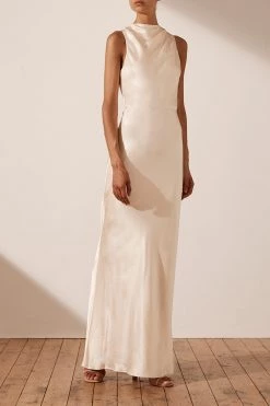 Shona Joy LA LUNE HIGH NECK MAXI DRESS - CREAM