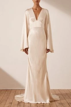 Shona Joy LA LUNE BACKLESS MAXI DRESS - CREAM DRESSES