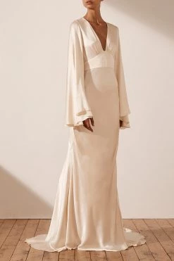 Shona Joy LA LUNE BACKLESS MAXI DRESS - CREAM DRESSES