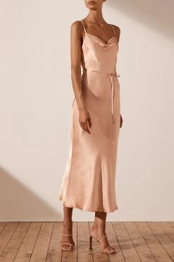 Shona Joy BEST SELLERS LA LUNE BIAS COWL MIDI DRESS - DESERT ROSE
