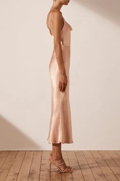Shona Joy BEST SELLERS LA LUNE BIAS COWL MIDI DRESS - DESERT ROSE
