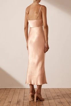 Shona Joy BEST SELLERS LA LUNE BIAS COWL MIDI DRESS - DESERT ROSE