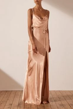 Shona Joy LA LUNE BIAS COWL MAXI DRESS - DESERT ROSE