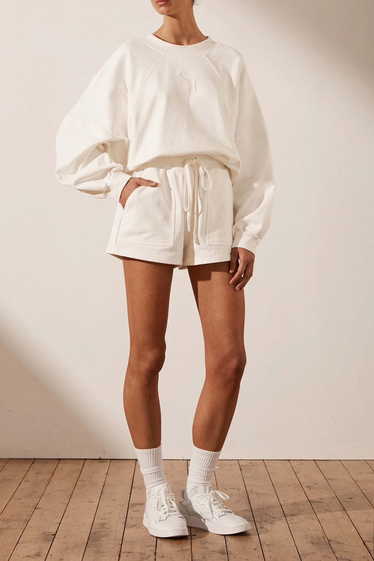 Shona Joy SJ LOGO BATWING SWEATER - IVORY TOPS 4 Shona Joy SJ LOGO BATWING SWEATER - IVORY TOPS