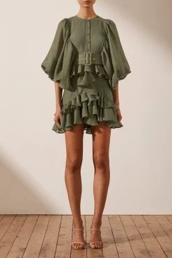 Shona Joy CHARLOTTE DRAPED MINI DRESS - KHAKI